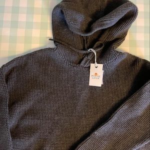 Black, cotton blend hooded sweater